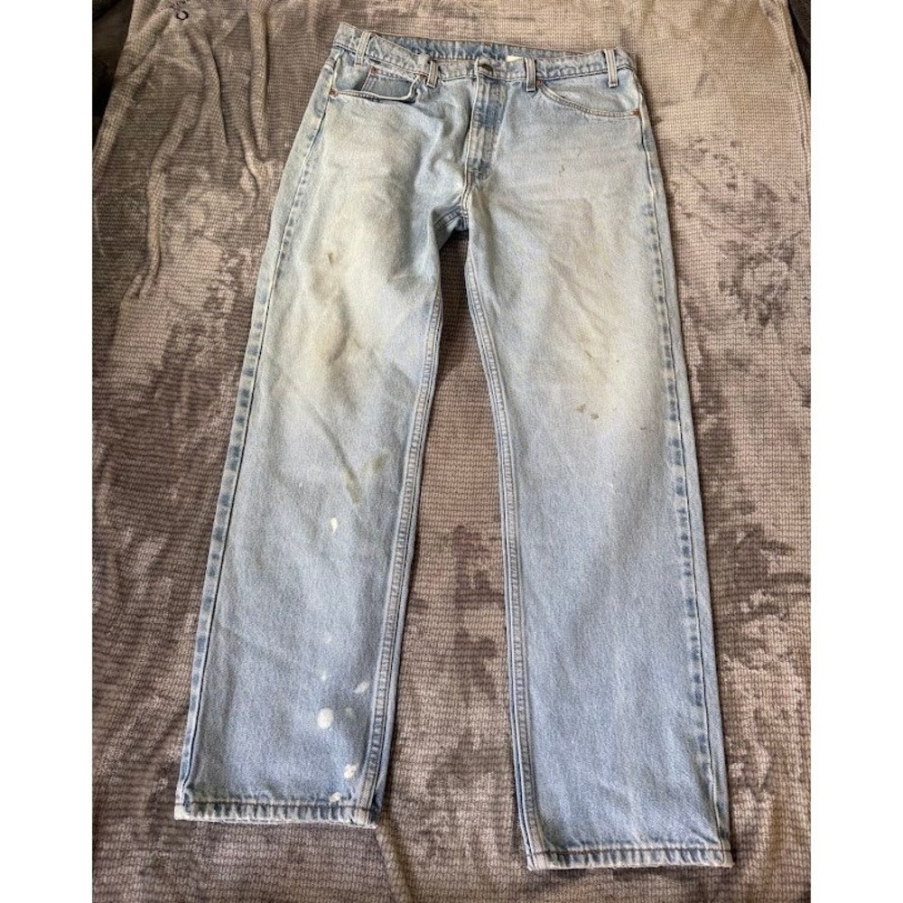 Vintage Levis 505 Regular Fit Jeans Mens 36x32 Light Wash Distressed Blue Denim